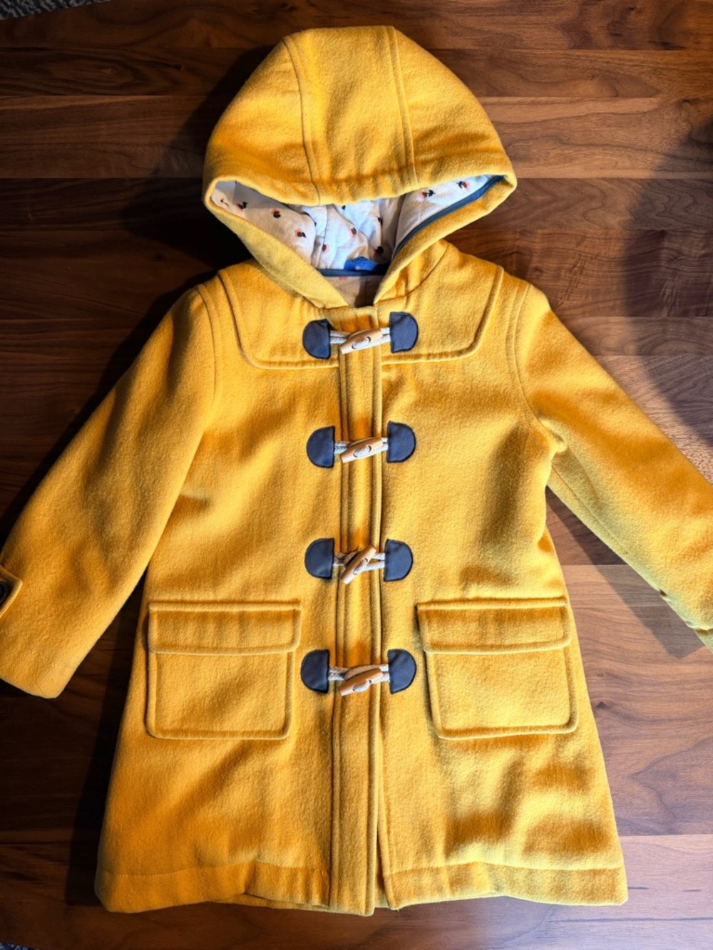 Mini Boden Kids Yellow Hooded Pea Coat with Toggle Closures